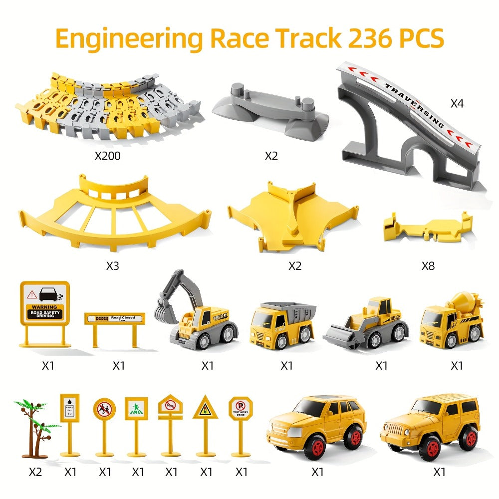 236-Piece STEM Race Track Car Toy Set for Kids Ages 3+, Track Splicing & Racing, Engineering Construction Style