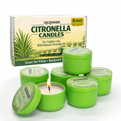 Citronella Candles Outdoor 6 Pack - 1.7 Oz Each, Burn Time, Infused with Citronella Essential Oil for Patio