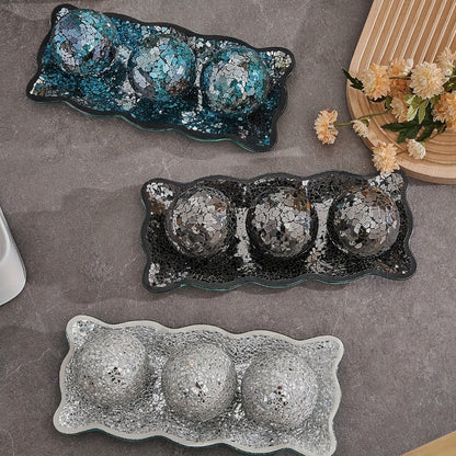 Decorative Glass Balls for Bowls 3 Inch Set of 3 with Glass Tray for Entryways, Bedrooms and Living Spaces