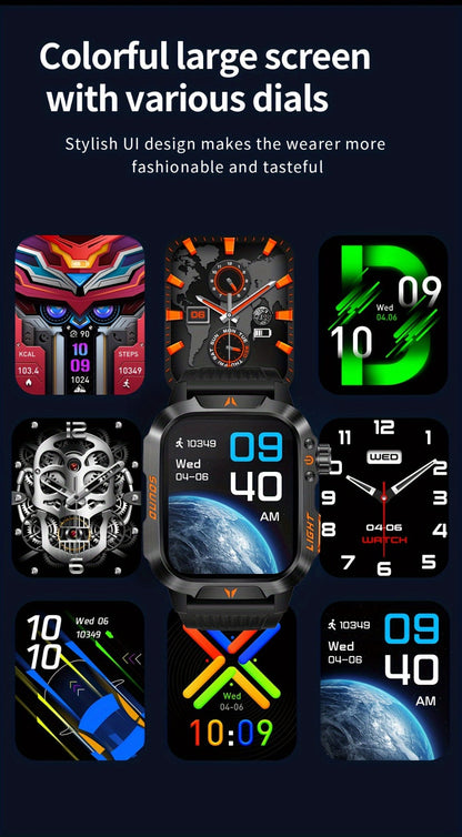 Smart Watch 2.01-Inch Rugged Display with Compass, LED Flashlight, Calling and Three Strap Combinations