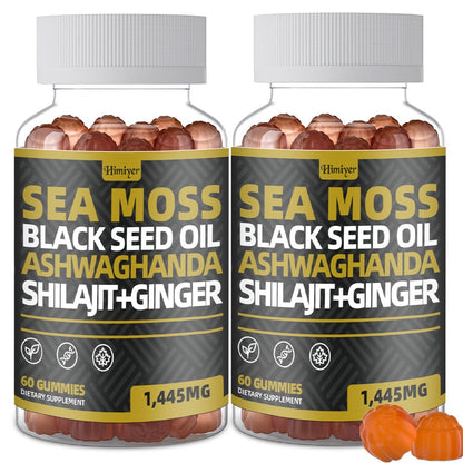 Sea Moss Gummies with Black Seed Oil, Ashwagandha, Shilajit, Elderberry, Chlorophyll, Turmeric & Bladderwrack