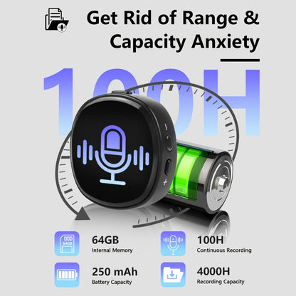 Voice Activated Recorder 64GB with AI Noise Reduction, Magnetic Digital Voice Recorder HD 3072kbps