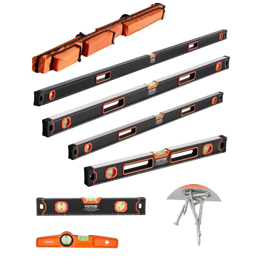 Magnetic Torpedo Level Set 6-Piece Full Magnetic All Sizes | 10 16 24 32 48 78 Inch Aluminum Spirit Level Kit Anti-Static Vials 3-in-1 |
