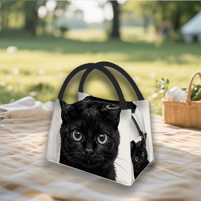 Black Cat Pattern Insulated Cooler Bag – Reusable Thermal Lunch Tote 11x6.3x6.7", Polyester, Keeps Food Hot & Cold, Portable for Picnic