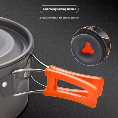 Outdoor Camping Cookware Set, Portable Aluminum Alloy Cooking Pot Pan Kettle Kit, for Camping, Travel and Outdoor Use