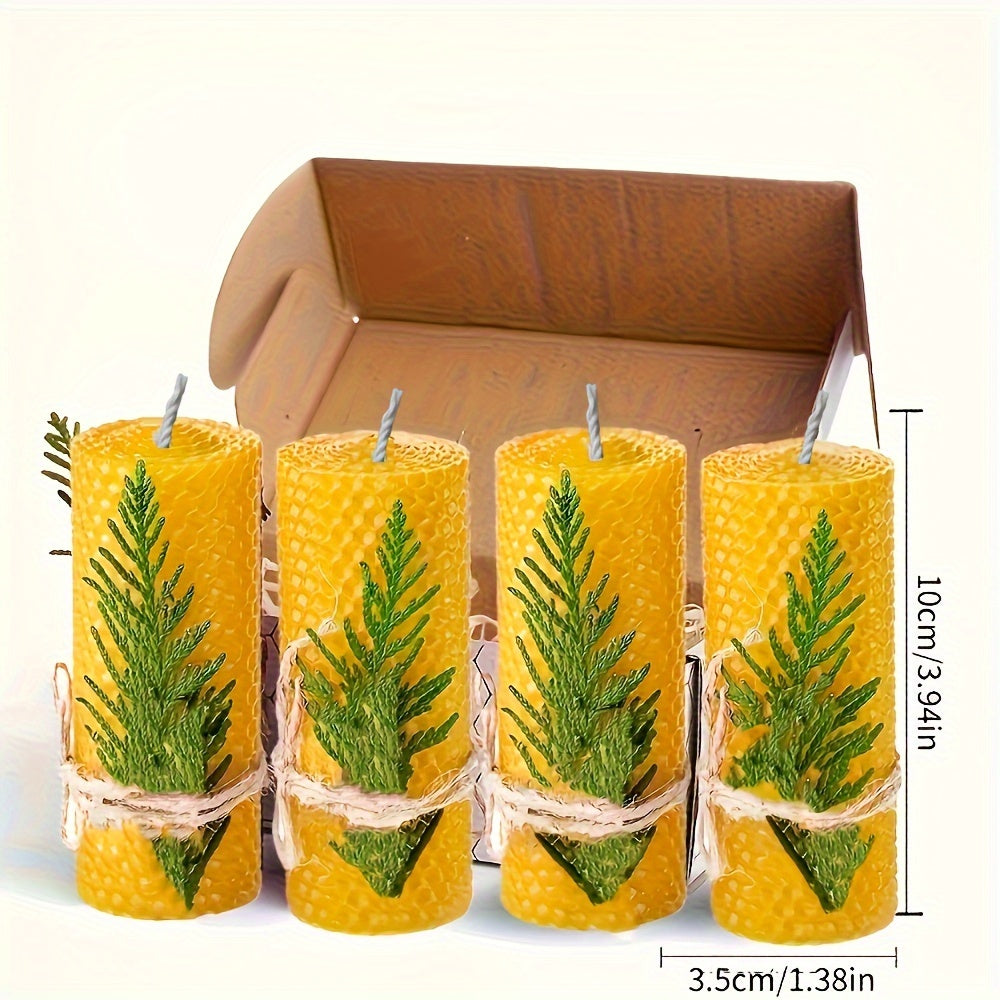 Honeycomb Beeswax Pillar Candles, 10cm by 3.5cm in Yellow, Purple, Red or Blue with Single or Eight-Piece Options