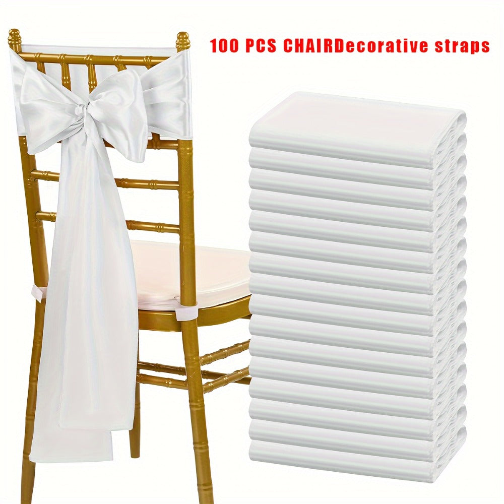 100pcs Satin Chair Sashes Bows for Wedding Banquet Party Event Decoration, 13 Colors, 18×275cm