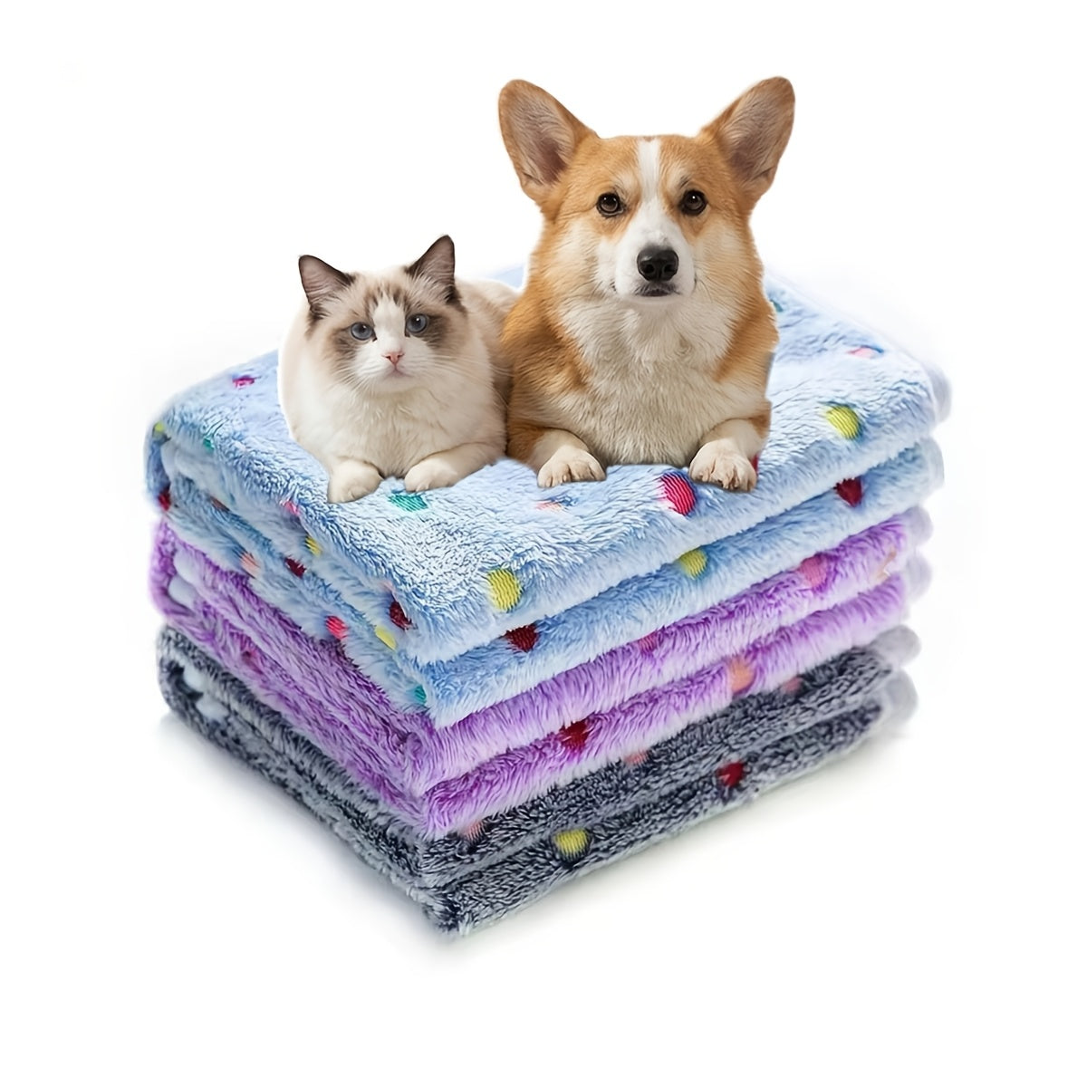 Pet Blanket 3 Pack – Super Soft Fleece Flannel Throw for Dogs Cats Puppies, Cute Paw Bone Elephant Dot Patterns, Small Medium Large Sizes
