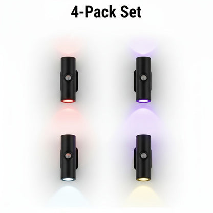 Motion Sensor Wall Lights 4-Pack – Rechargeable Magnetic Dual-Head LED Night Light, RGB & Tri-Color, Wireless for RV, Bedroom, Stairs