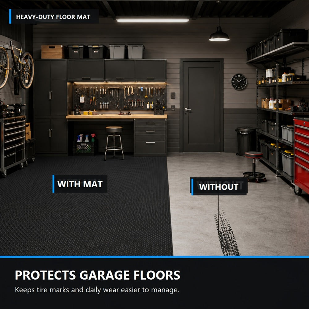 Garage Floor Mat Diamond Plate – 2.8mm Heavy Duty Parking Mat, Water & Stain Resistant Floor Runner for Garage