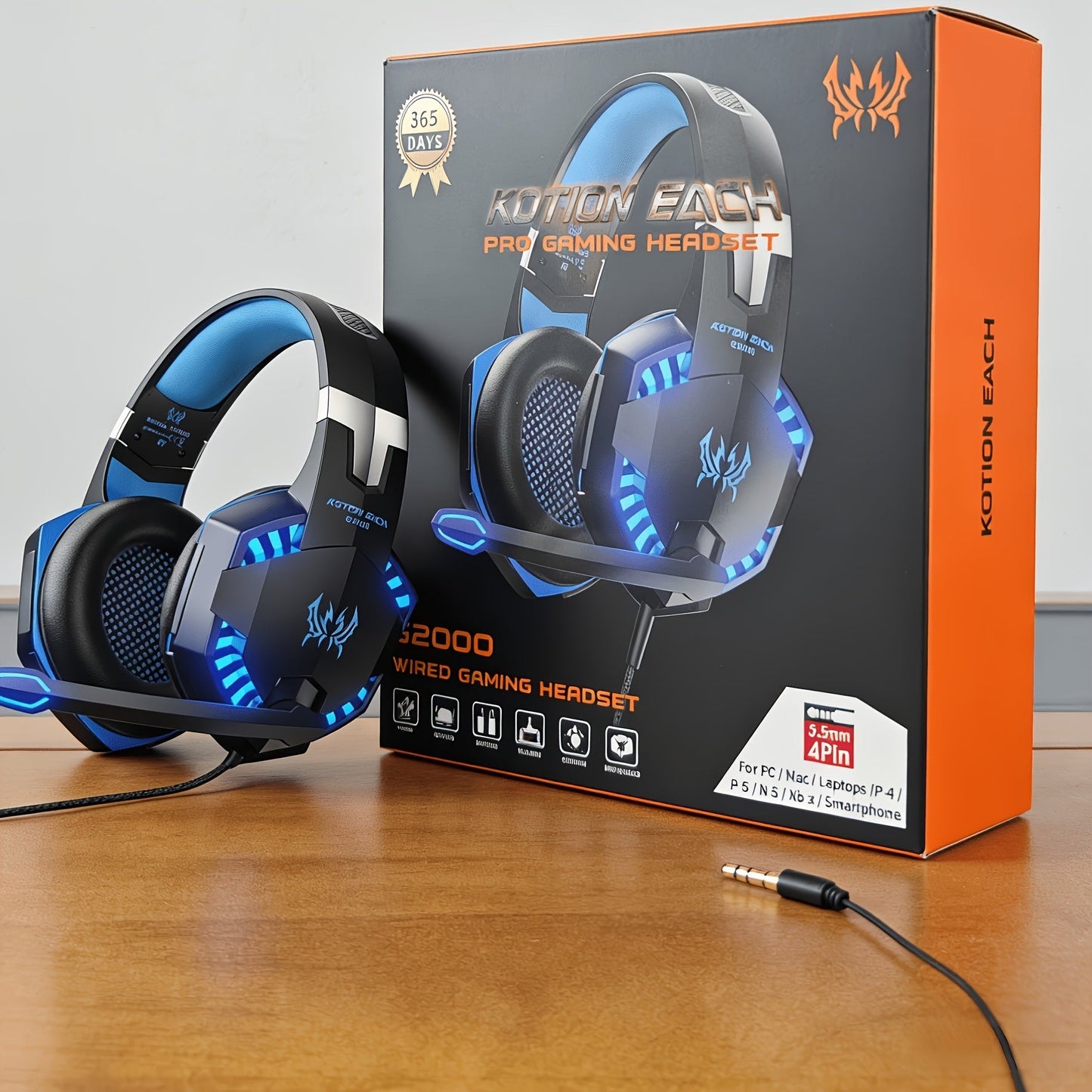 G9000 Surround Sound Gaming Headset with Noise Cancelling Mic, LED Lights & Memory Earmuffs