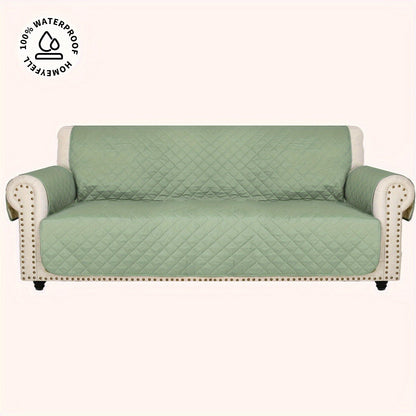 Sofa Cover Quilted Microfiber Three-Seat Panel Set with Two Foam Tubes, Straps and Side Pocket