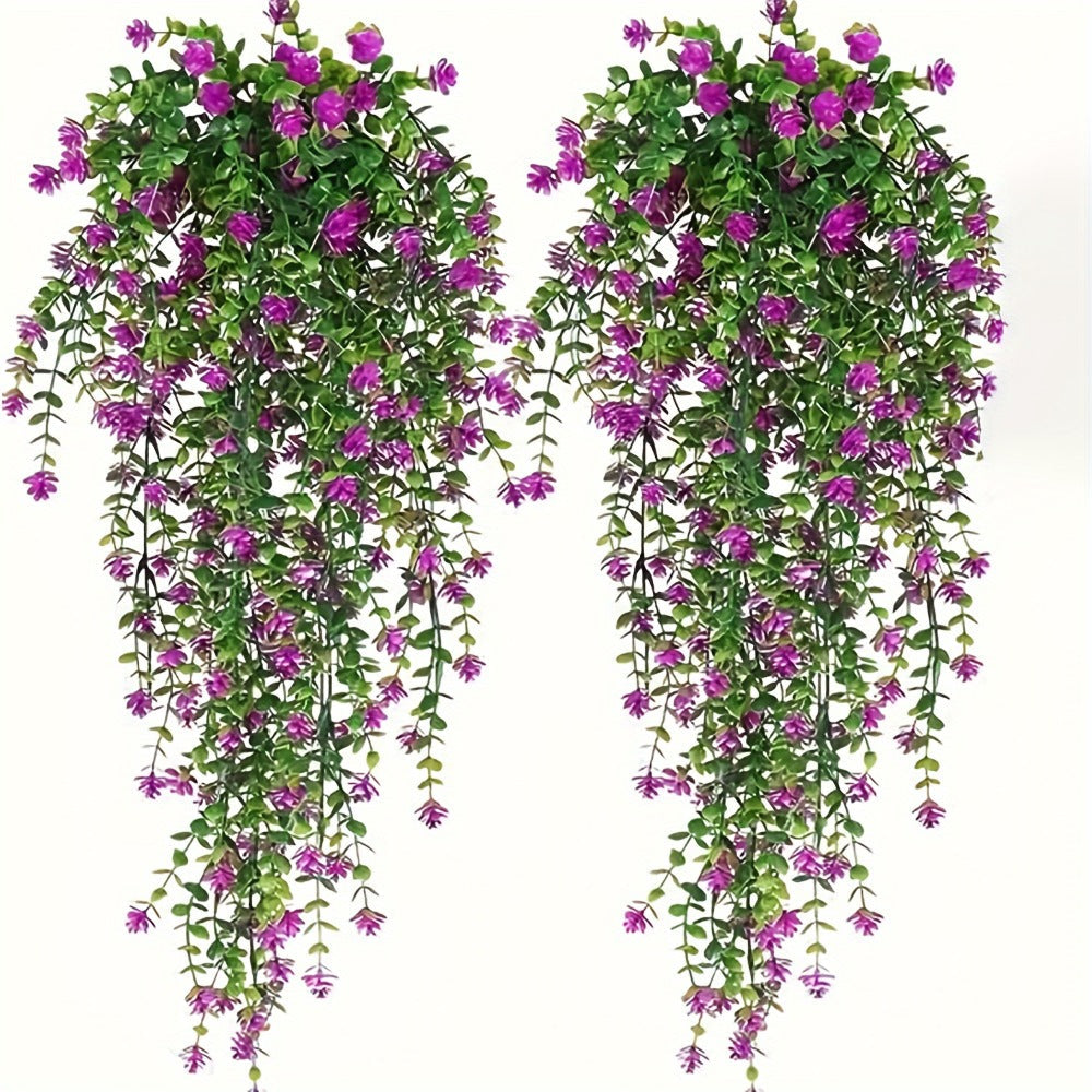 Hanging Artificial Flower Vines, 10-Bunch 30-Inch Set with White or Purple Flowers and Green Leaves