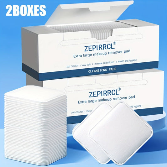 Disposable Square Cleansing Pads 200pcs (2 Boxes x 100) Extra Thick Soft Wet & Dry Facial Pads for Daily Skincare Makeup Removal