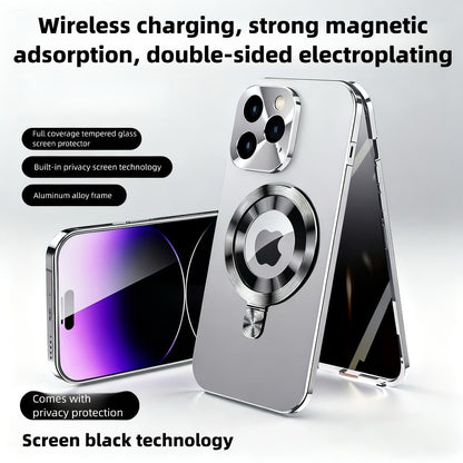Phone Case Privacy Screen with Aluminum Alloy Frame, Rear Stand and magnetic ring for iPhone 15 Pro