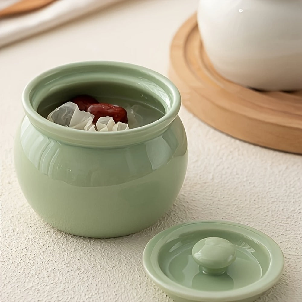 Ceramic Steam Stewing Pot - Water-Separated Clay Pot for Soups, Stews & Slow Cooking, Household Steaming Pot with Lid for One Person