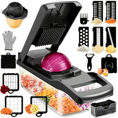 Vegetable Chopper 18-in-1 Upgraded Mandoline Slicer – Professional Onion Chopper Food Dicer Cutter with Container