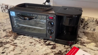 3-in-1 Breakfast Maker Station, Fry Eggs, Toast Bread & Brew Coffee All at Once, Non-Stick Coating