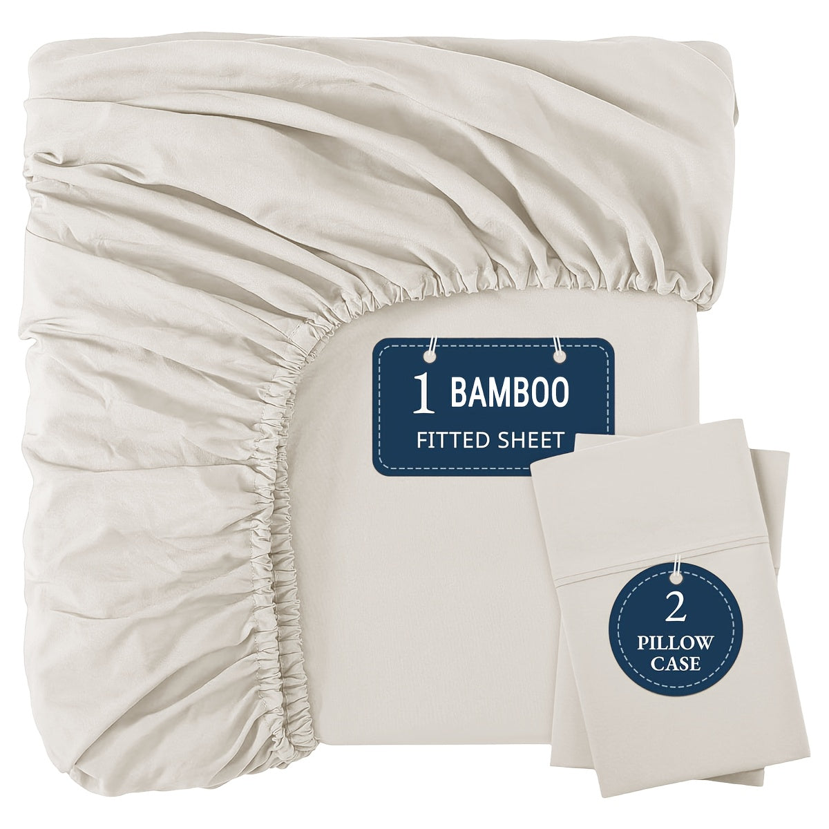 Bamboo Fitted Sheet Set 3-Piece – Cooling Breathable Soft Deep Pocket Bed Sheets, Twin Full Queen King, 12 Colors – Fits Mattress Up to 15"