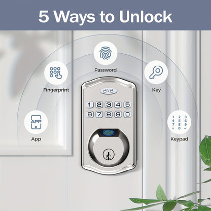 Smart Door Lock Deadbolt with Fingerprint Keypad App and Key Access in Black or Silver Options