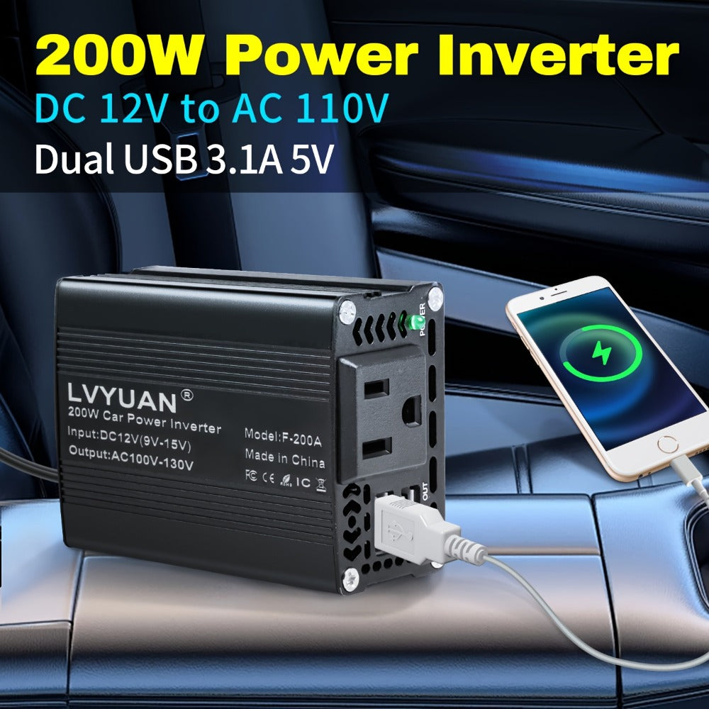Car Power Inverter 500W 12V to 110V AC Outlet Converter with QC3.0 USB Port for Vehicle Boat Truck RV Portable Auto Power Adapter 200W Rated