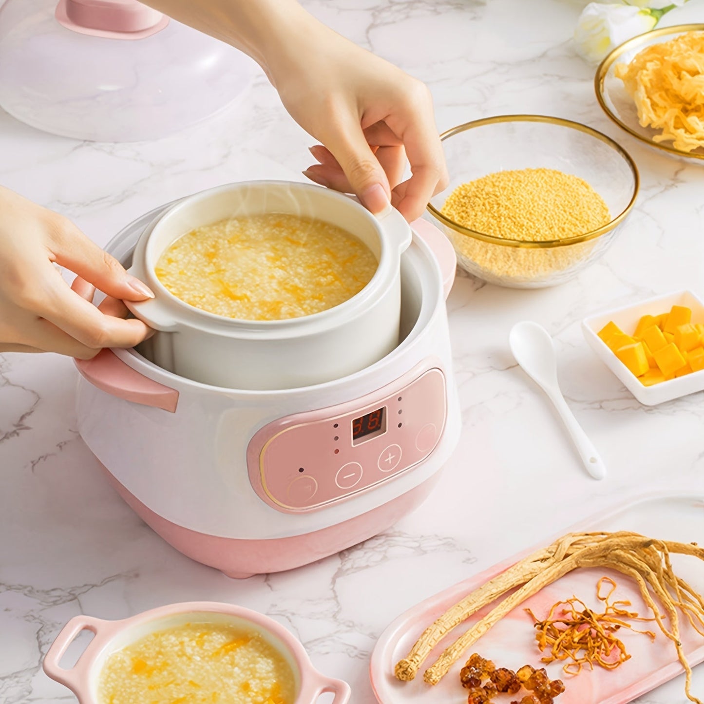 Electric Ceramic Stew Pot 1L 200W Anti Dry Burn 24H Intelligent Reservation Slow Cooker for Entryways, Bedrooms and Living Spaces