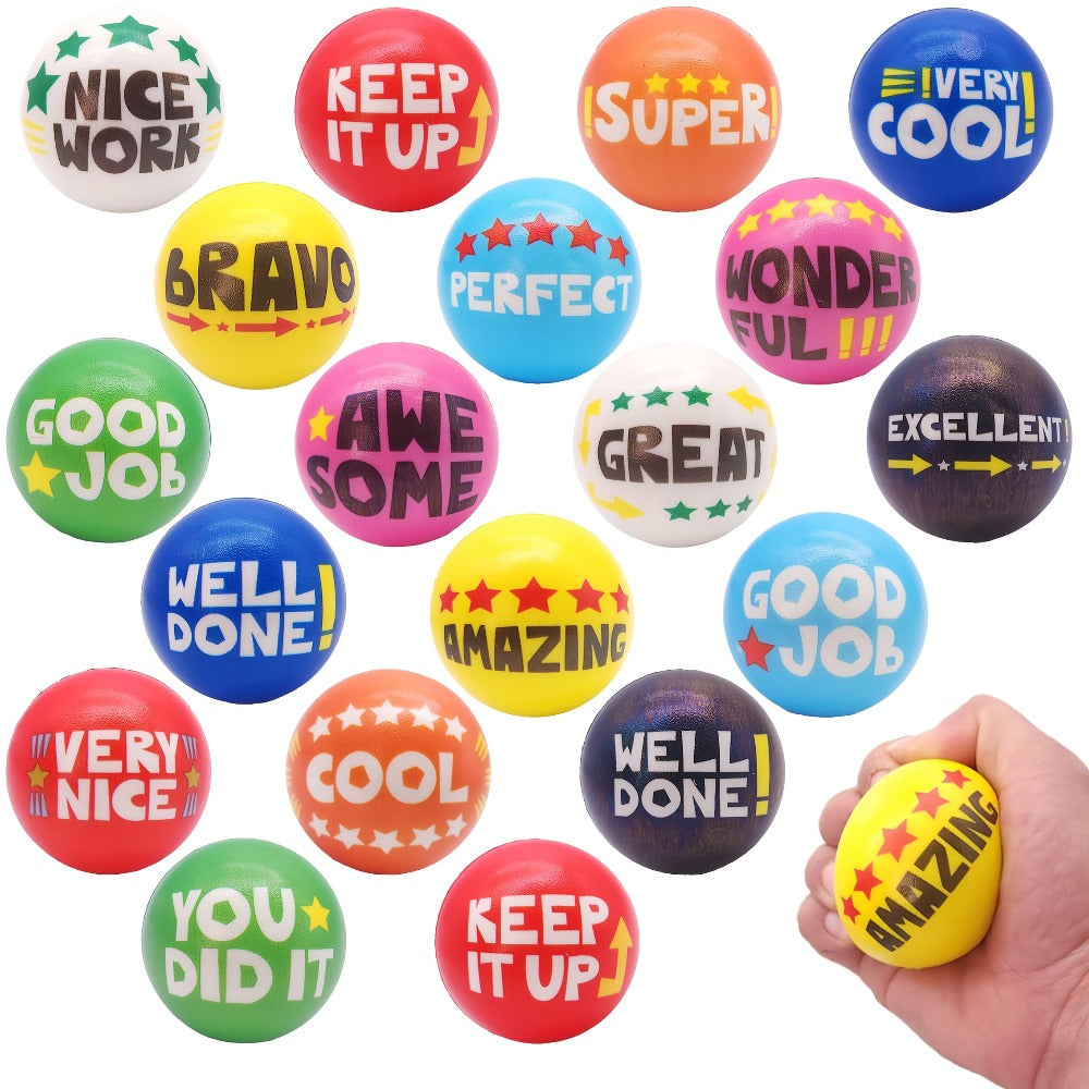 Motivational Squeeze Stress Balls 24 Pack Multicolor, 2.48" Squishy Balls with Positive Affirmation Slogans for Classroom Prizes