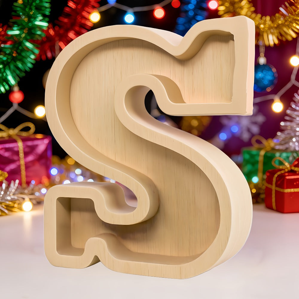 Alphabet Letter Piggy Bank A-Z Wooden Coin Bank Large Capacity Transparent – Personalized Savings Box for Kids | Back to School