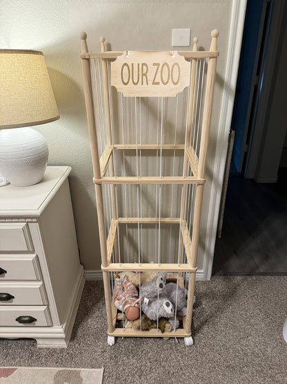 Stuffed Animal Storage Tower Wooden Zoo Cage Design Large Plush Toy Organizer Holder for Kids for Entryways, Bedrooms and Living Spaces