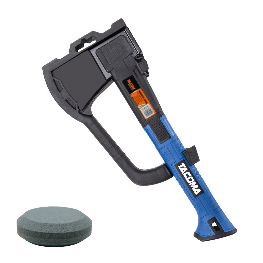 Camping Hatchet 15 Inch Splitting Axe 45 Carbon Steel with Nylon Rubber Non-Slip Handle – Teflon Blade, Blade Cover & Optional Whetstone Set