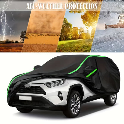 210T 6-Layer Full Car Cover for SUV & Sedan – All Weather Waterproof, UV, Snow & Dust Proof with Reflective Strips – XL & XXL Black