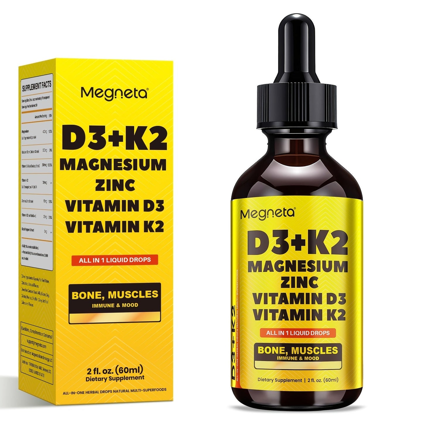 Vitamin D3 Liquid Drops 10000 IU with K2 MK-7 120mcg Magnesium Zinc Vitamin B2 for Bath Time, Home Spa and Personal Care