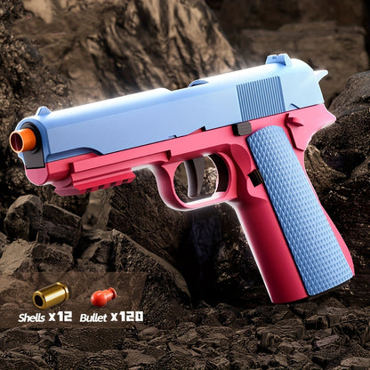 Shell-Ejecting Toy Foam-Dart Blaster with Engraved Body, Two Magazines and Four Color Options