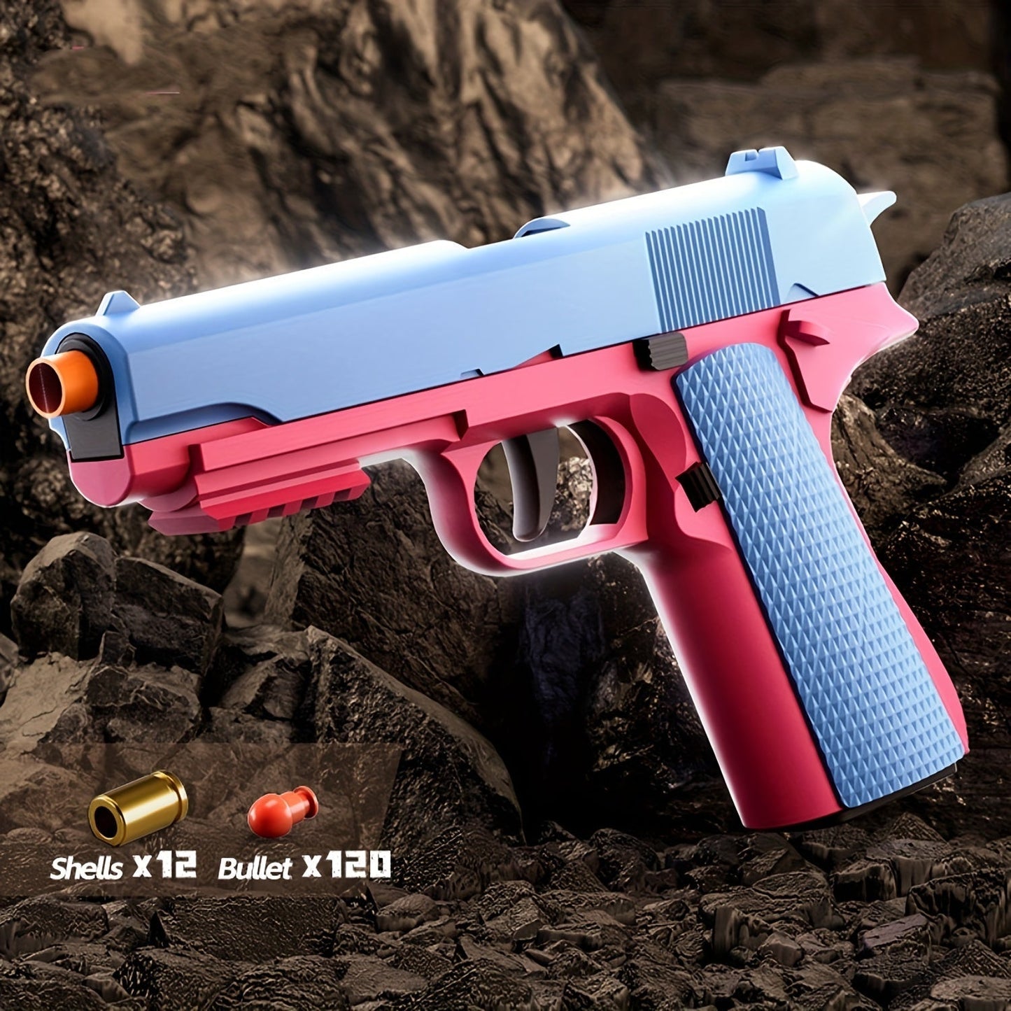 Bullet Toy Gun Pistol with 120 Bullets 12 Shells & 2 Magazines, Hollow Hanging Foam Blaster for Kids Boys Girls Ages 6+