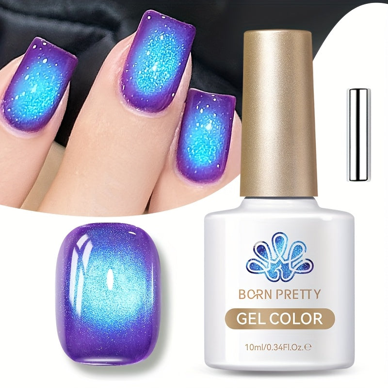 Cat Eye Magnetic Gel Nail Polish 10ml – Blueberry Glitter Purple Blue Glass Bead Sparkling Effect, UV LED Semi-Permanent Gel Varnish