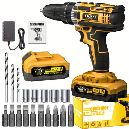 Cordless Impact Wrench 21V Brushless Electric Drill Set with 4000mAh Battery, Toolbox & Full Accessories