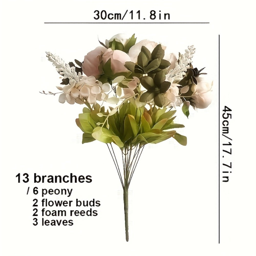 Faux Peonies Hydrangeas Artificial Flowers Vintage Silk Bouquet – Pink Green Mix Floral Centerpiece for Bridal Wedding Home Table Decor