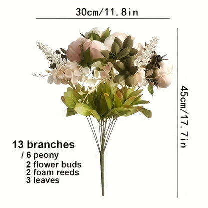 Faux Peonies Hydrangeas Artificial Flowers Vintage Silk Bouquet – Pink Green Mix Floral Centerpiece for Bridal Wedding Home Table Decor