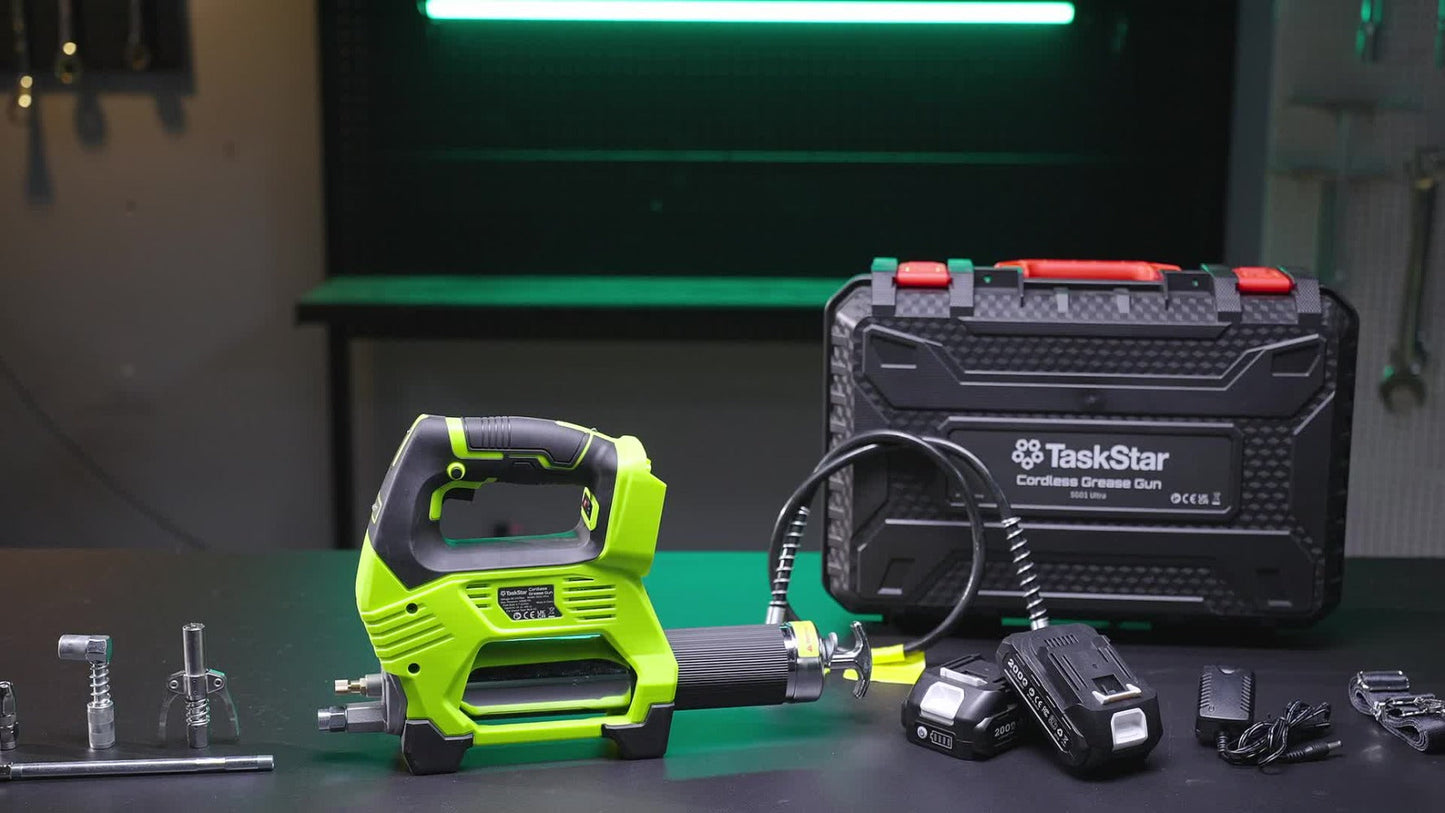 Electric Grease Gun 12000PSI Cordless – 3-Speed Brushless Motor, Dual 2.0Ah Batteries, LED Light, Heavy-Duty Wireless Grease Gun