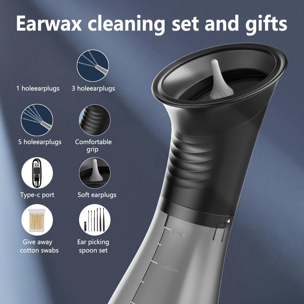 Electric Ear Wax Removal Kit with One-Piece Waste Tank – Water Temperature Sensor, 2000mAh Battery, LED Power Display