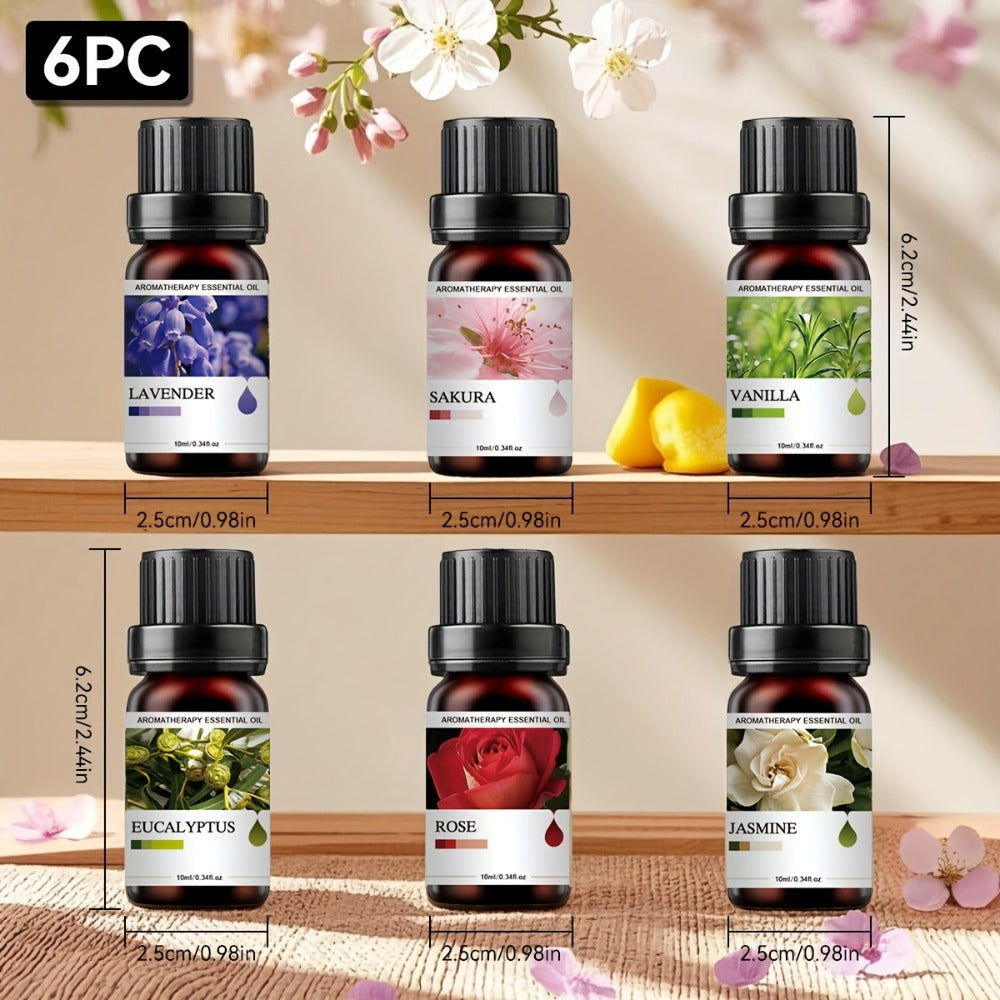 Six-Bottle Essential Oil Set with 10mL Bottles and Three Floral, Citrus or Botanical Scent Assortments