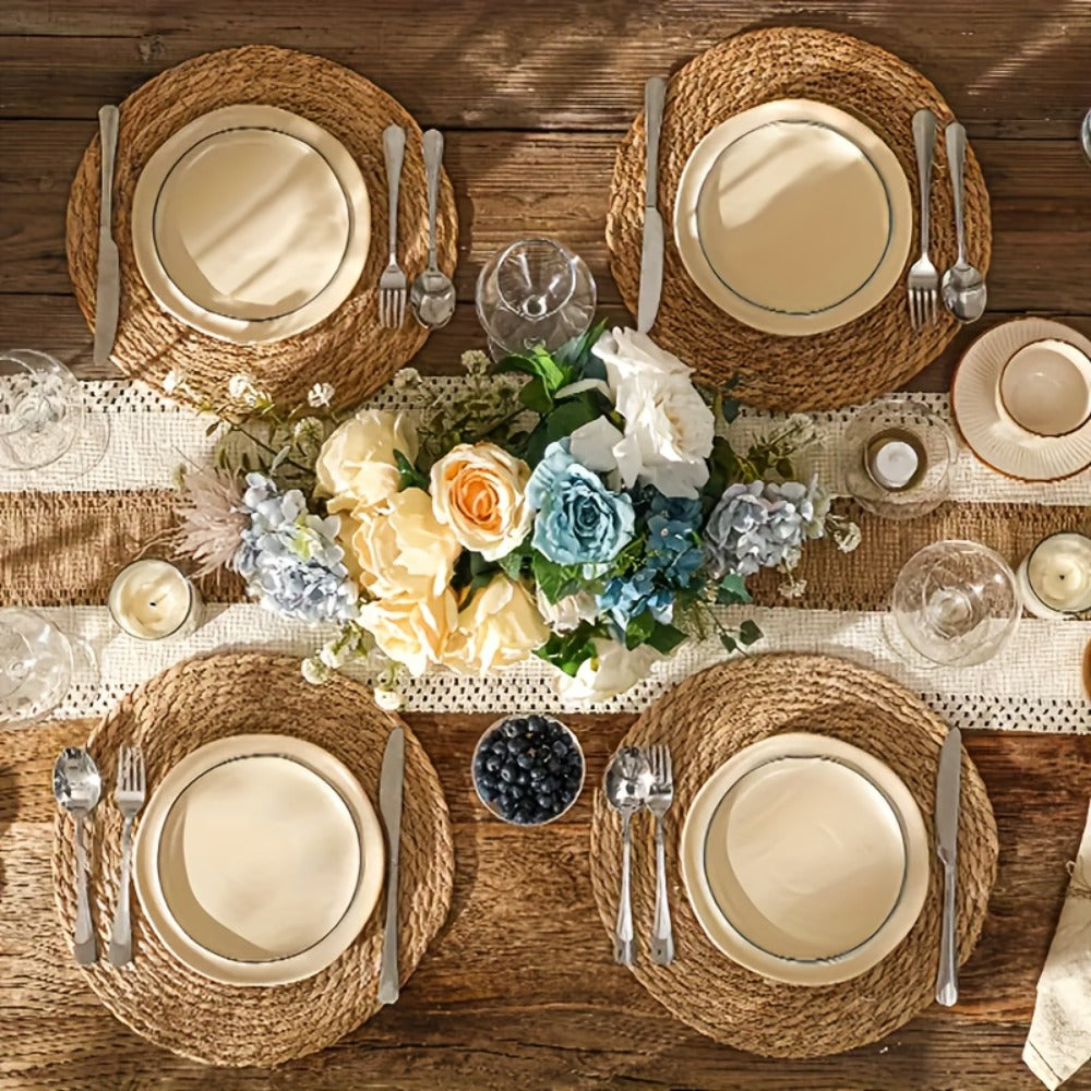 12pcs Rattan Placemats Natural Wicker Round Table Mats Heat-Resistant 11.8" Kitchen Dining Decor Bohemian