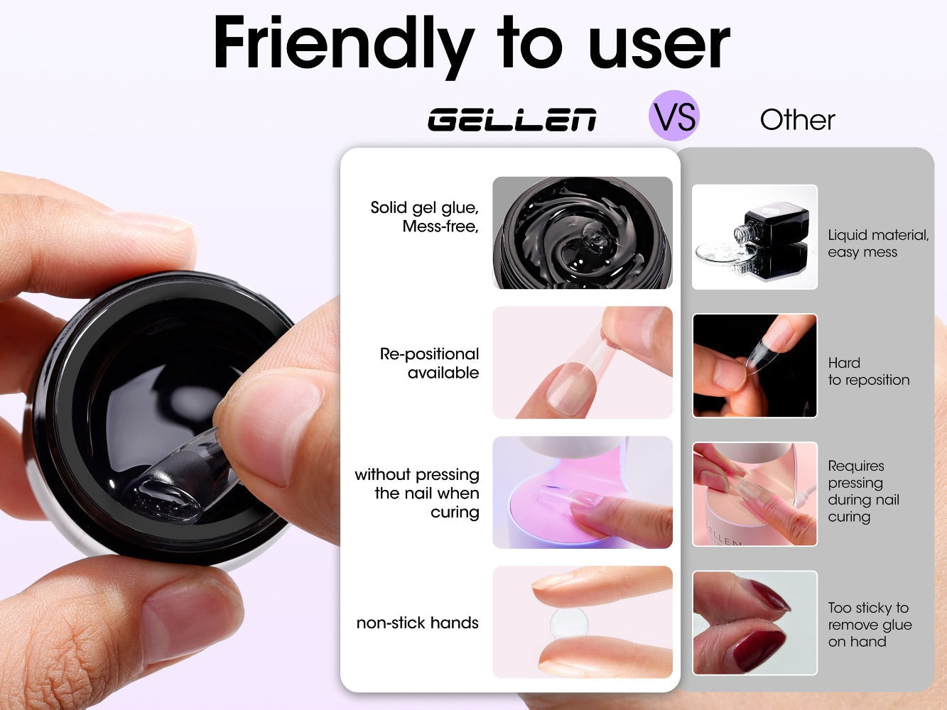 Solid Gel Nail Glue Kit with Mini LED Lamp – 8g UV Cure Gel Glue 28+ Days Long-Lasting Bond for Press On Nails Acrylic Tips Rhinestones