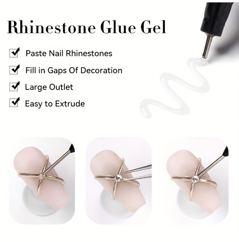 Nail Rhinestone Adhesive Gel 2pcs 0.34oz Clear Sticky Glue for 3D Nail Art Gems Charms Crystals Drill Jewelry