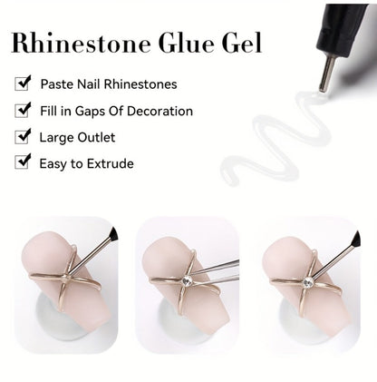 Nail Rhinestone Adhesive Gel 2pcs 0.34oz Clear Sticky Glue for 3D Nail Art Gems Charms Crystals Drill Jewelry