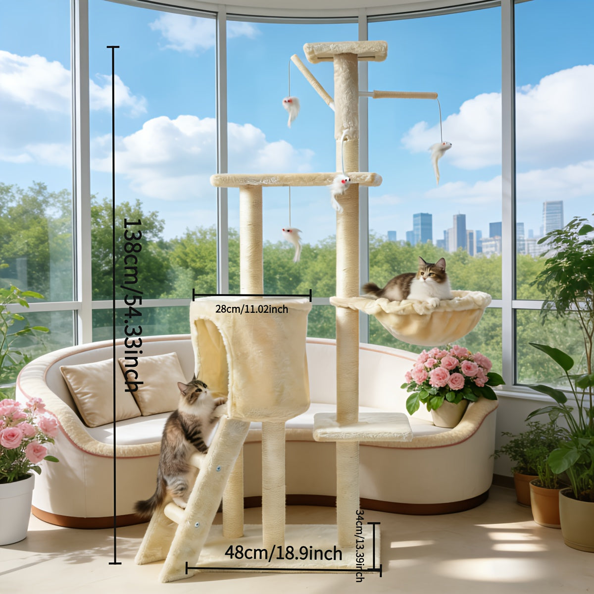 Cat Tree Tower for Indoor Cats Large Multi-Tier with Sisal Scratching Posts, Plush Perches, Hammock, Condo Cave & Hanging Toys