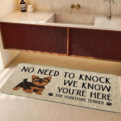 Yorkshire Terrier Entryway Floor Mat with Beige Woven-Look Print in Three Sizes up to 17.71 x 47.24 Inches