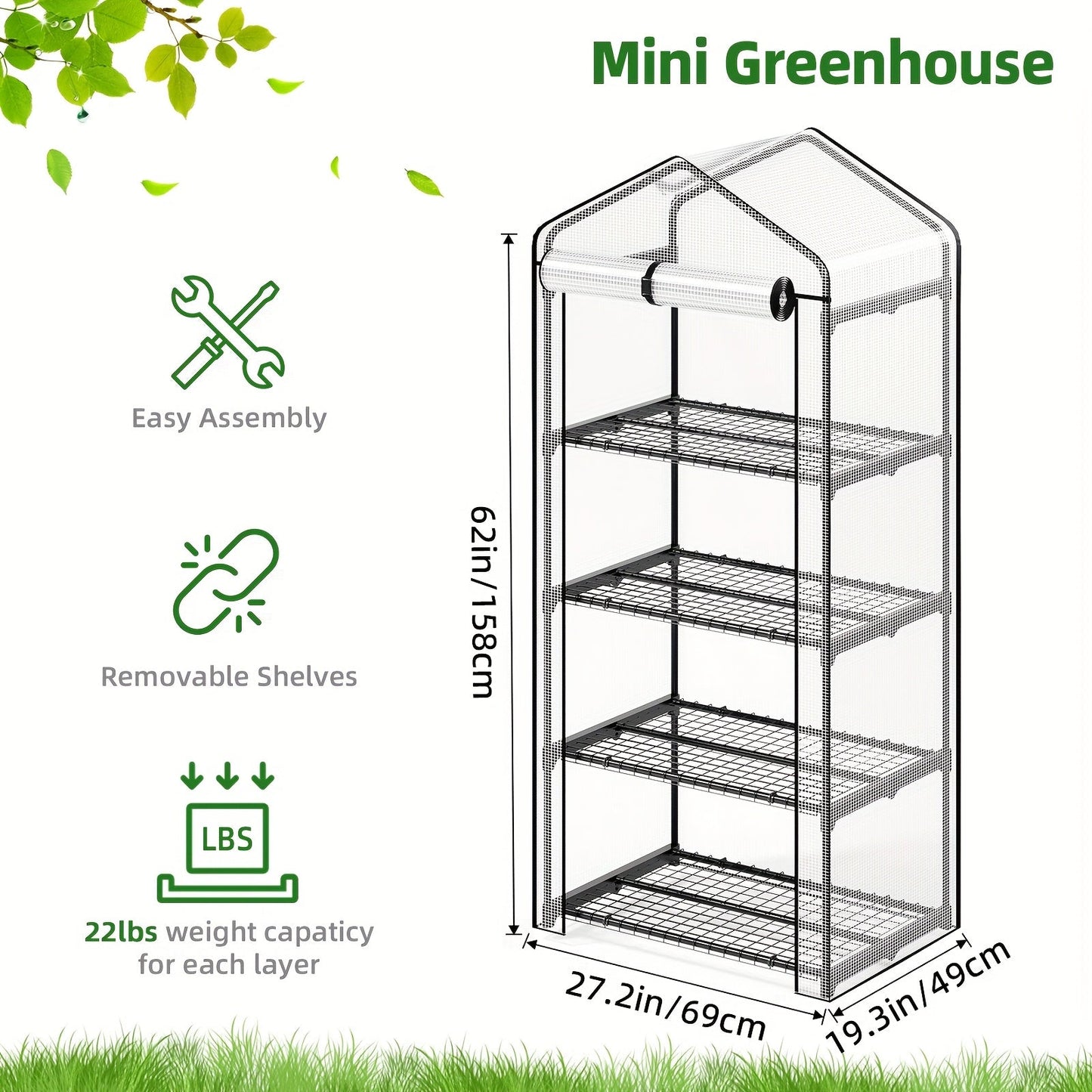 Garden Greenhouse Shelves 3/4-Layer Iron Frame with Durable PE Cover, Portable Indoor Outdoor Plant Greenhouse for Seedlings
