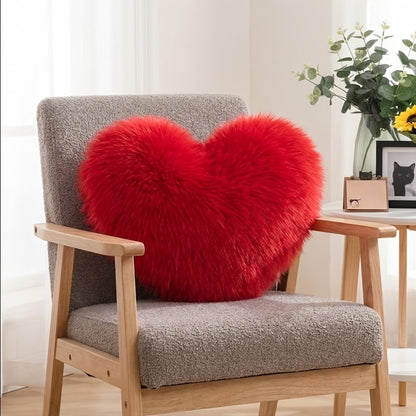 Heart Shaped Plush Pillow Cover Faux Wool Fluffy Cushion Cover for Sofa Bed Chair Car – Valentine's Day Decor Throw Pillowcase 17" Soft