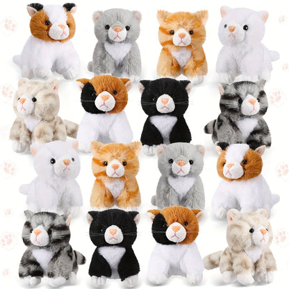Kitten Stuffed Animal Plush Bulk 16 Pack 5 Inch, Assorted Cute Cat Plush Toys for Party Favors, Birthday Gifts